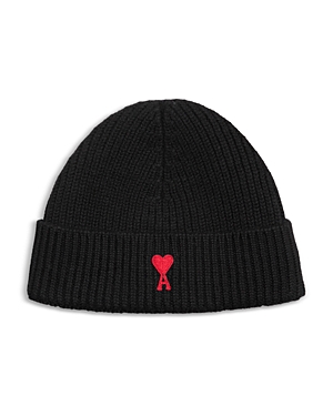 Shop Ami Alexandre Mattiussi Wool Red Adc Embroidered Beanie In Black Red