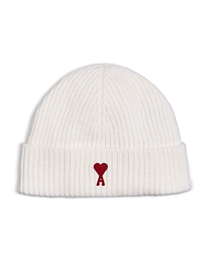 Shop Ami Alexandre Mattiussi Wool Red Adc Embroidered Beanie In Off White Red