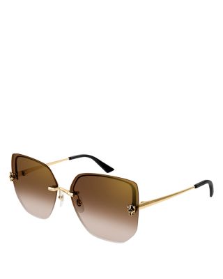 Cartier Panthere Light 24K Gold Plated Square Sunglasses, 63mm