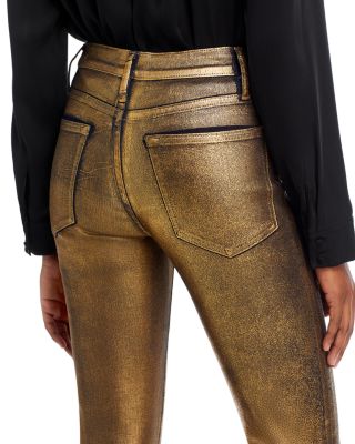 FRAME Le High Straight Leg Cropped Jeans in Gold Chrome