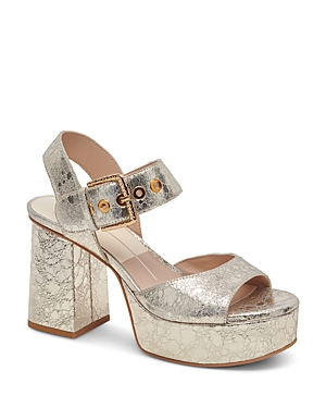 Dolce Vita Bobby Imitation Pearl Ankle Strap Platform Sandal In Platinum Leather