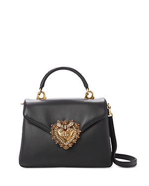 Dolce & Gabbana Devotion Leather Top Handle Bag In Black