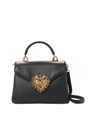 Shop Dolce & Gabbana Devotion Leather Top Handle Bag In Black