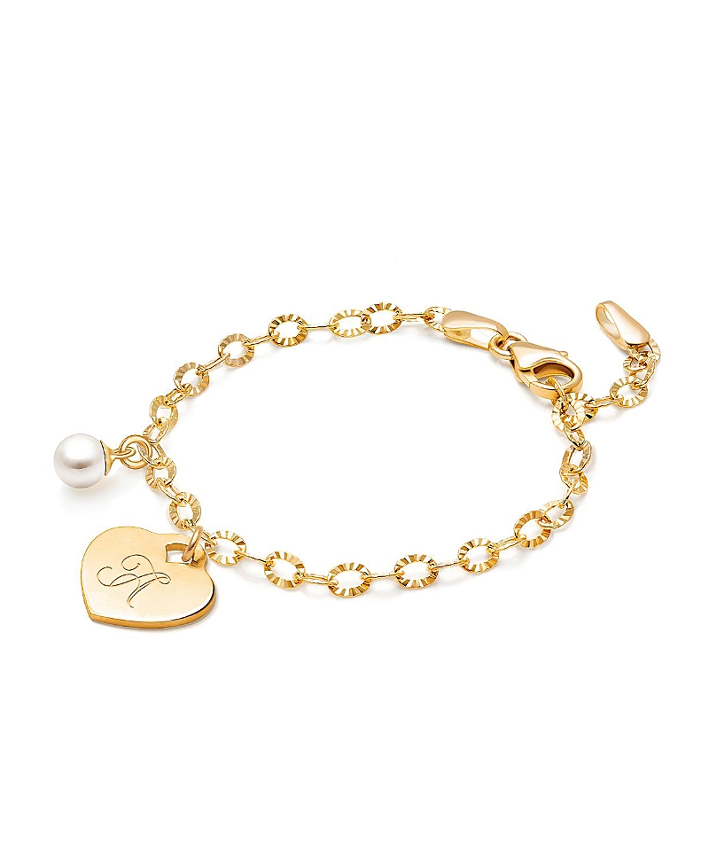 Tiny Blessings Girls 14K Gold Classic Charm Bracelet & Engraved Initial 6.25" Bracelet - Children