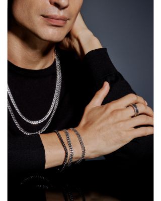 Men's Curb Chain Necklace in Sterling Silver with Black Diamonds, 6mm