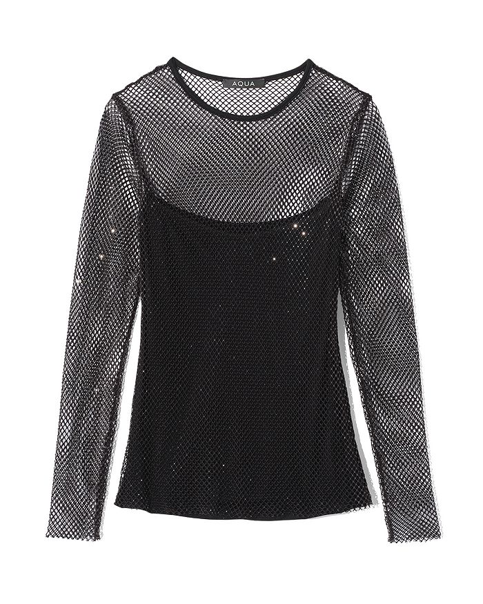 Shop Aqua Crystal Mesh Long Sleeve Top - 100% Exclusive In Black