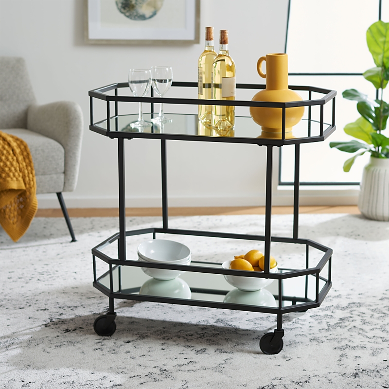 Safavieh Silva Black 2 Tier Octagon Bar Cart In Black