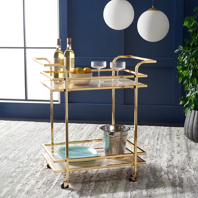 Safavieh Lameris 2 Tier Gold Bar Cart With Handles In Gray