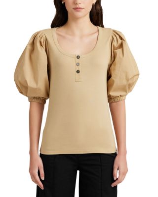 Ralph Lauren Women's Stretch Ruffle Sleeve Tee Brown Size Medium