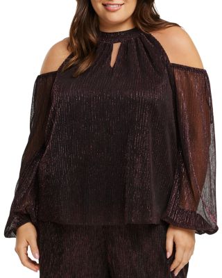 Estelle Plus - Lurex Cold Shoulder Top