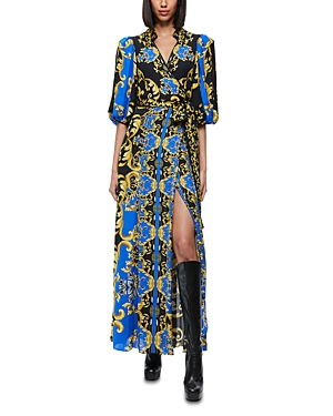 Shop Alice And Olivia Alisa Printed Wrap Maxi Shirtdress In Regal Saphire