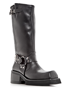 Shop Jeffrey Campbell Women's Corrupt Block Heel Moto Boots In Black/silver