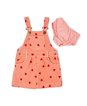 Dotty Dungarees Girls' Heart Print Corduroy Overall Dress - Baby, Little Kid, Big Kid In Pink Heart Print