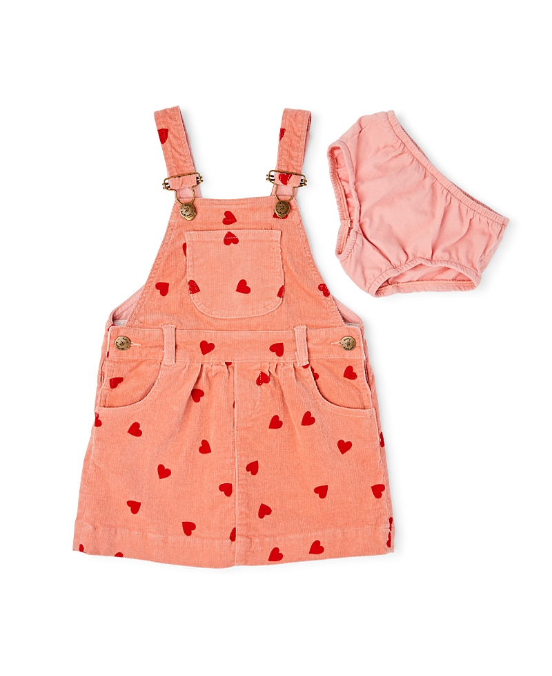 Shop Dotty Dungarees Girls' Heart Print Corduroy Overall Dress - Baby, Little Kid, Big Kid In Pink Heart Print