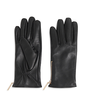 Whistles Zippered Leather Gloves In Black