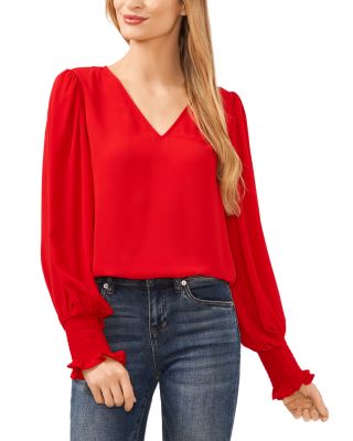 CeCe - V Neck Smocked Cuff Top