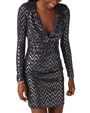 Ba&sh Robe Flavie Chevron Metallic Mini Dress In Black