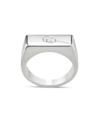Sterling Silver Diagonal Interlocking G Rectangular Signet Ring