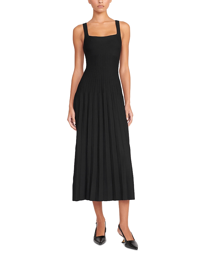 Staud Fitted Black Midi Dress In Black