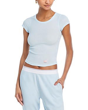 Alexander Wang Short-sleeve Tee In Ribbed Cotton In Blue Pearl
