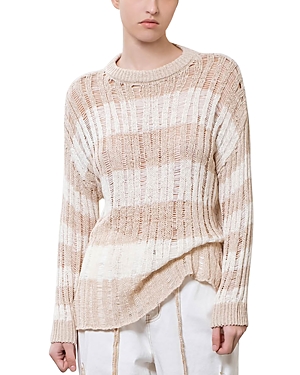 Moon River Stripe Sweater In Beige