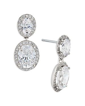 Nadri Oval Halo Drop Earrings In 18k Gold Plated Or Rhodium Plated In Silver