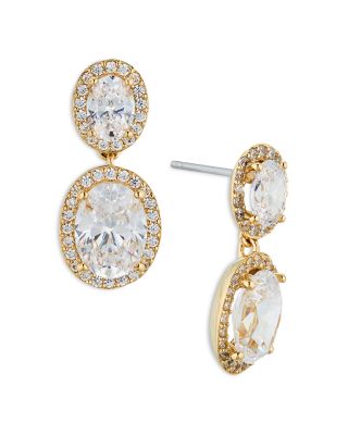 Nadri Oval Halo Drop Earrings in 18K Gold Plated or Rhodium Plated