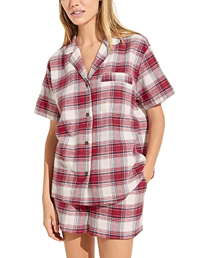 Eberjey Flannel Short Holiday Pajama Set In Red/tartan Plaid