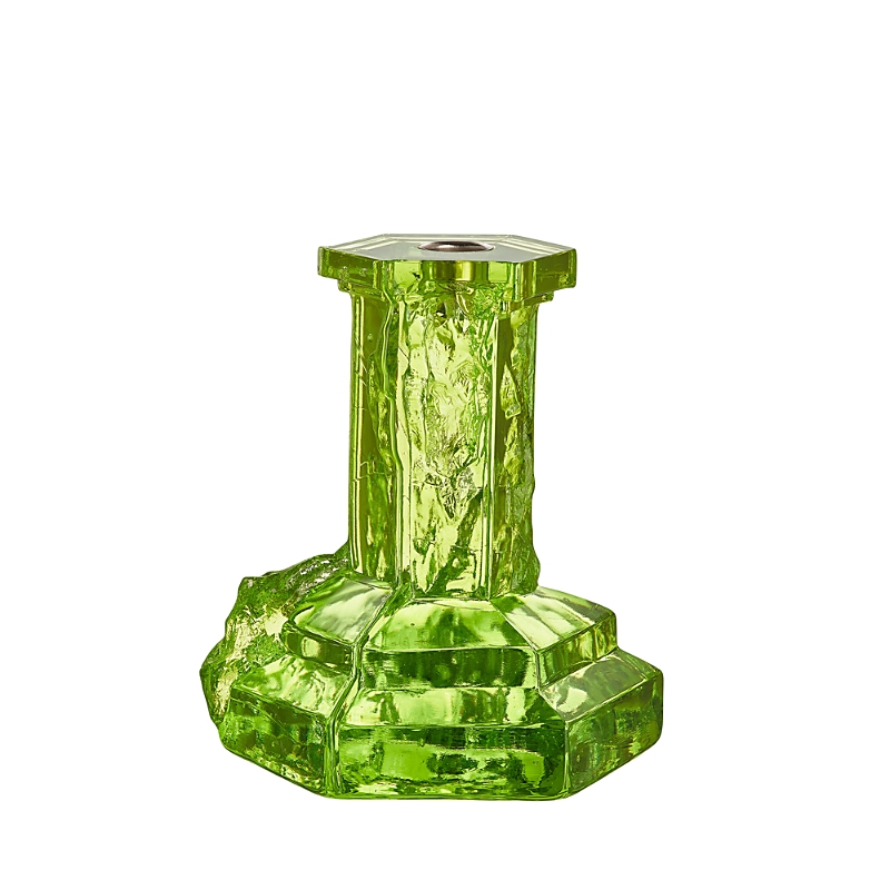 Kosta Boda Rocky Baroque Amber Haze Large Candlestick, 5.9" In Green
