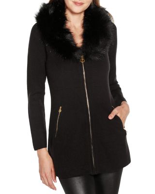 Belldini Faux Fur Trim Zip Cardigan | Bloomingdale's
