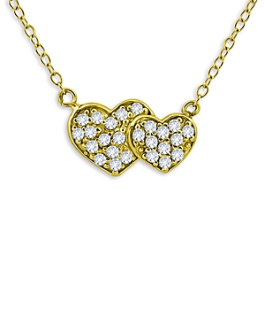 Aqua Pave Double Heart Pendant Necklace in 18K Gold Over Sterling Silver, 16 - 100% Exclusive