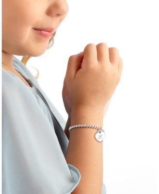 Girls' Sterling Silver 3mm Beads & Engraved Initial 5.25" Bracelet - Children