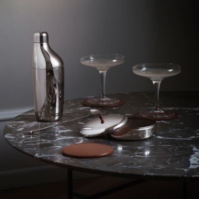 Sky Stainless Steel & Leather Coaster Set