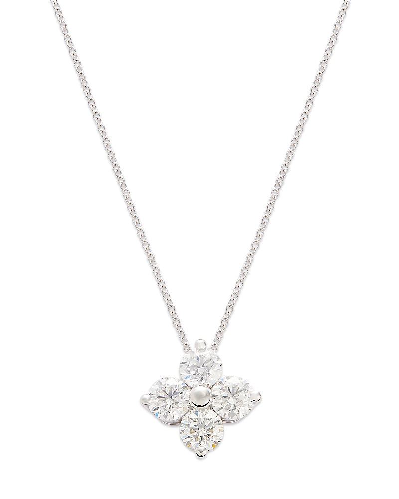 Bloomingdale's Fine Collection Diamond Flower Pendant Necklace in 14K White Gold, 2.0 tcw