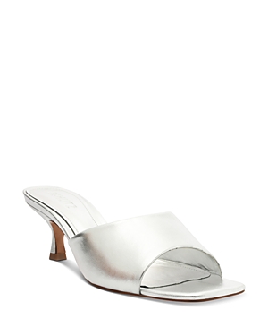 Shop Schutz Women's Dethalia Square Toe Mid Heel Sandals In Silver