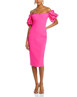 Shop Chiara Boni La Petite Robe Gavril Off-the-shoulder Puff Sleeve Dress In Spicy Pink