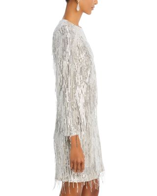 Sequin Fringe Long Sleeve Cocktail Dress
