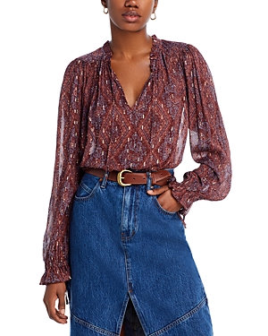 Paige Fia Printed Split Neck Blouse