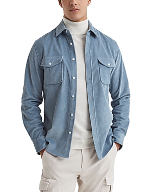 Shop Reiss Bonucci Slim Fit Long Sleeve Button Front Corduroy Shirt In Ashley Blue