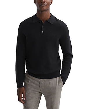 Reiss Mens Navy Trafford Long-sleeve Merino-wool Polo Top In Navy