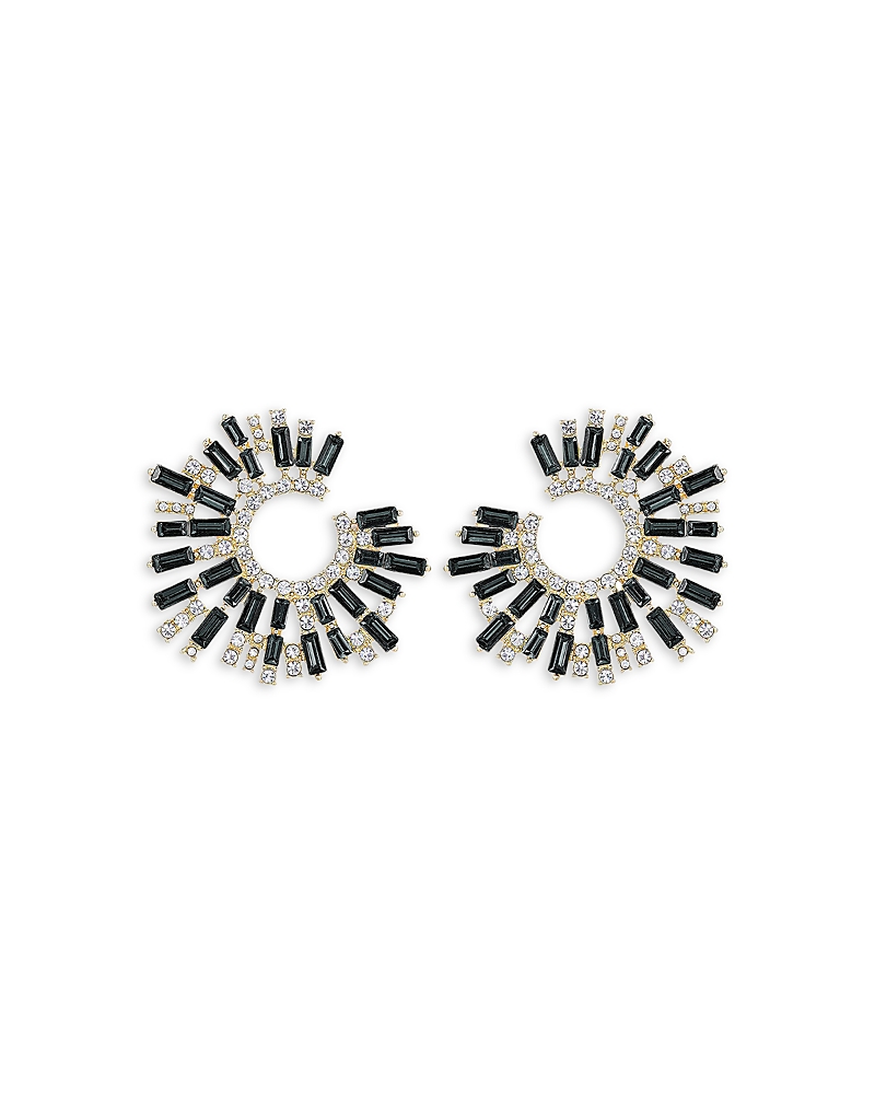 Ettika Opulent Crystal Stardust 18k Gold Plated Open Circle Earrings In Black