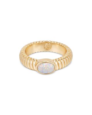 Ettika - Flex Ribbed Opal Ring in 18K Gold Plated