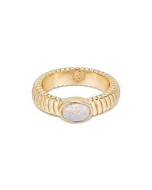 Shop Ettika Flex Ribbed Opal Ring In 18k Gold Plated In White/gold