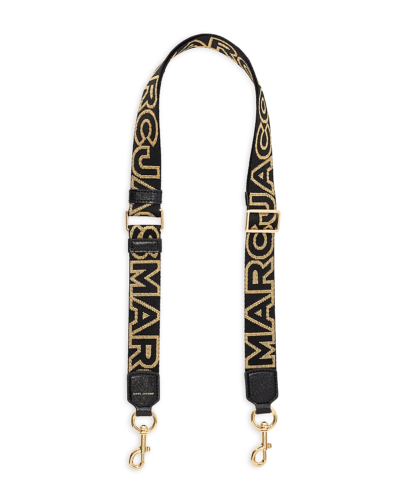Marc Jacobs The Thin Outline Logo Webbing Strap In Black/gold