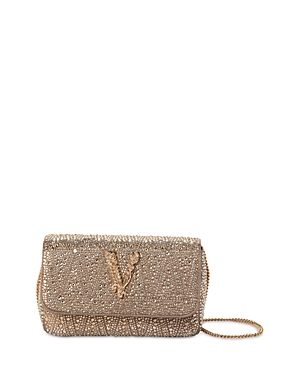 Shop Versace Virtus Quilted Mini Bag In Camel/ Gold