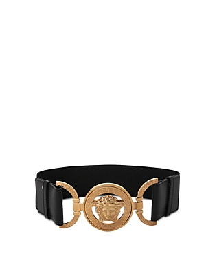 Shop Versace La Medusa Leather Belt In Black/ Gold