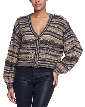 L Agence Harriet Blouson-sleeve Cardigan In Brown Multi