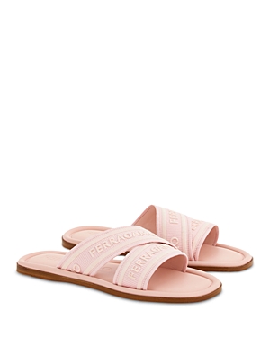 Ferragamo Laurene Logo Cotton Flat Sandals In Nylund Pink