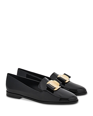Ferragamo Women's Bow Patent Leather Loafers In Black