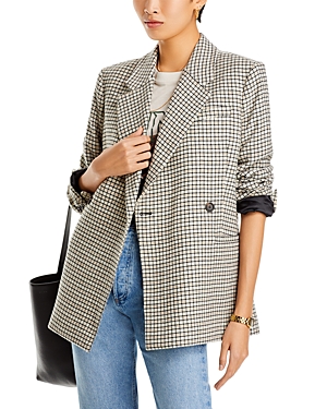 Shop Anine Bing Kaia Double Breasted Jacket In Cream/tan Check